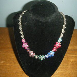 Silver Tone Multi Colored Floral Necklace